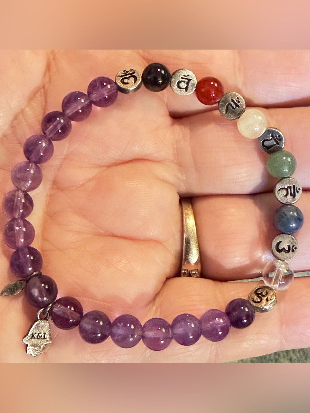 Karma & Luck Balanced Spirit Amethyst Chakra Stone Bead Bracelet 925 Hamsa